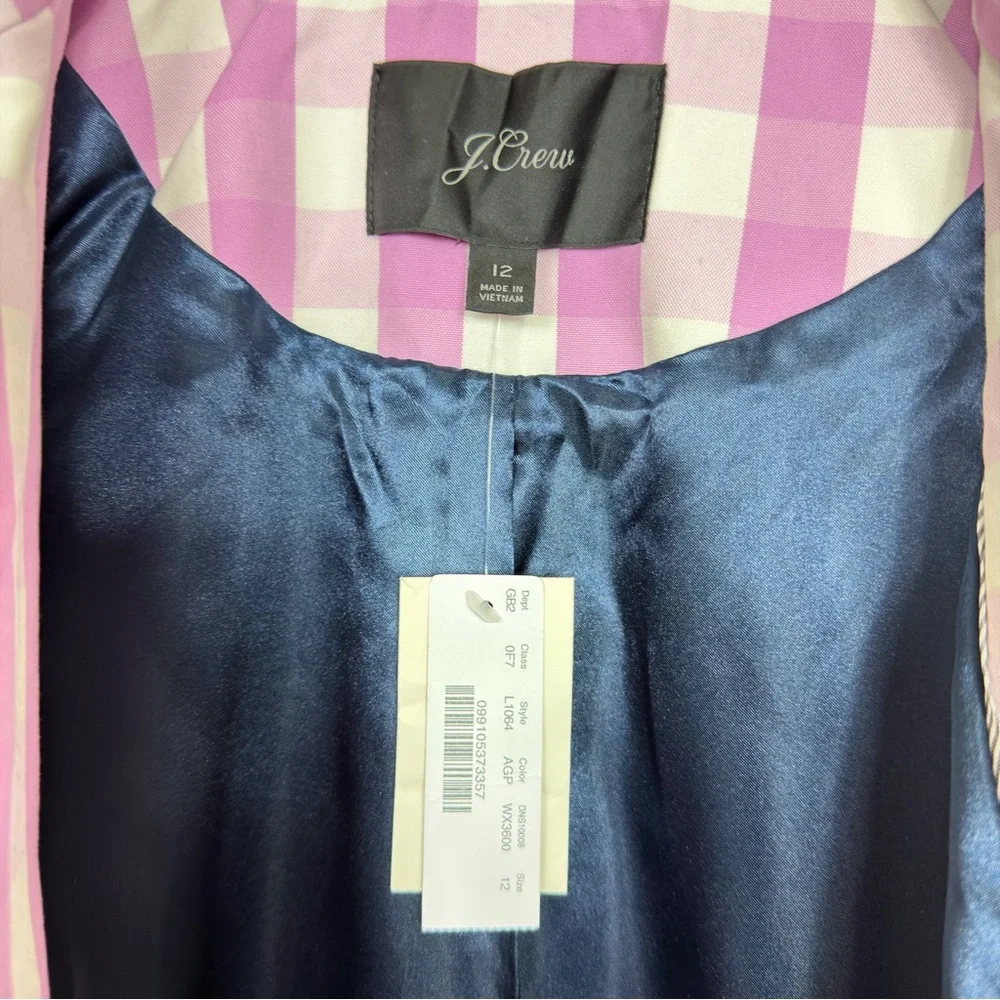 J. Crew Pink Gingham Trench Coat -Size 12-Belted NWT - Picture 8 of 16